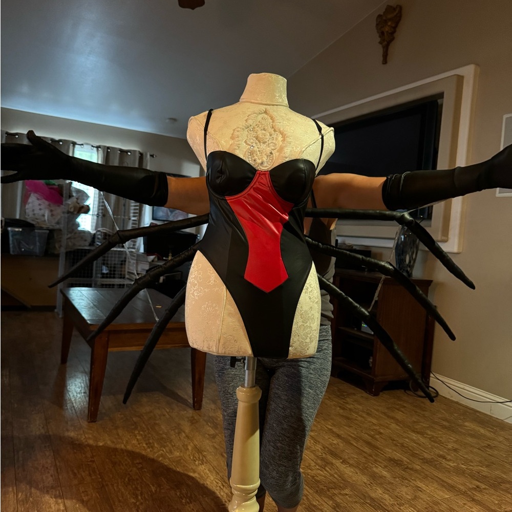 Dolls Kill Black and Red Spider Venomous Vixen Bodysuit